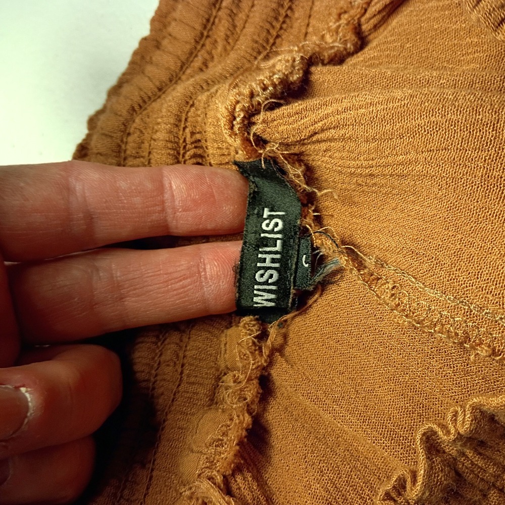 Wishlist Womens Rust Brown Textured Gauze Wide Leg Crop Pants Elastic Waist S - Picture 4 of 8
